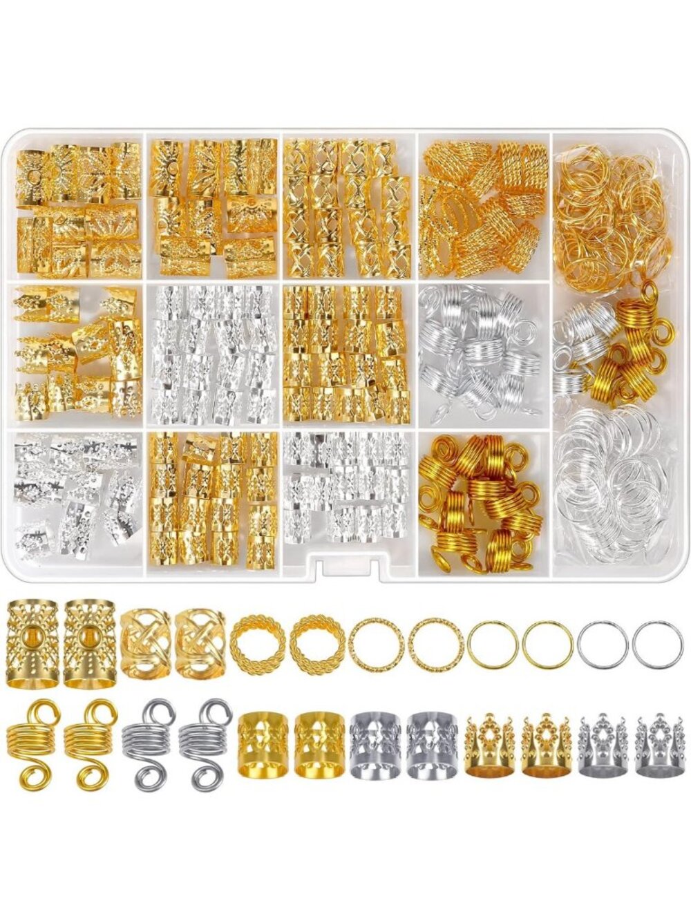262 Pcs Dreadlock & Braid Accessories - Gold/Silver Hair Jewelry & Charms